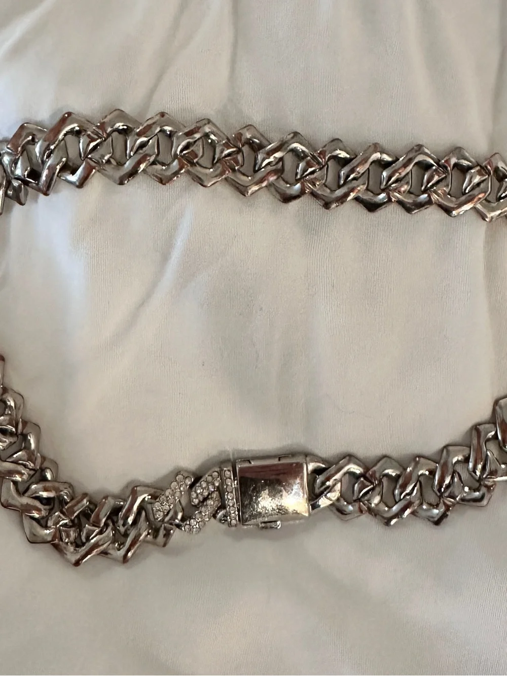 Silver Paved Cuban Link Chain dog chain